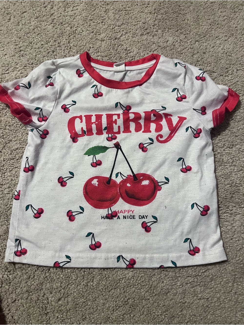 Cherry Print Kids T-Shirt - White & Red